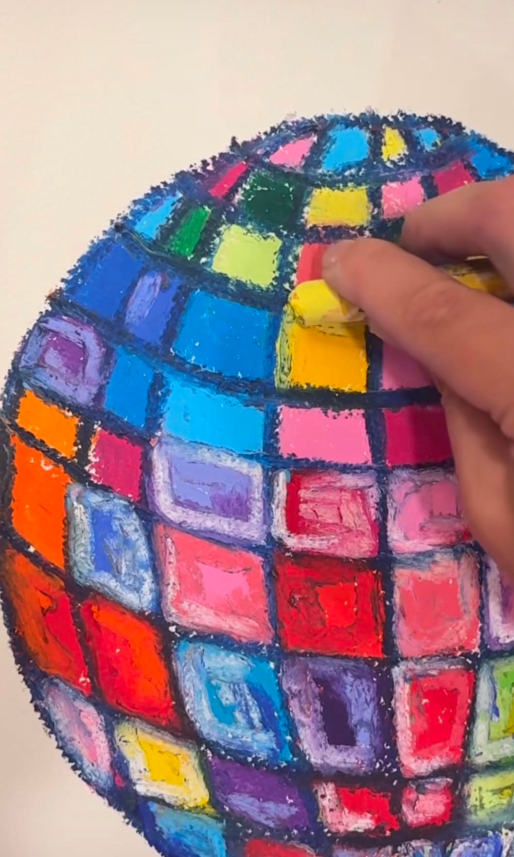 Oil Pastel Disco Ball Art